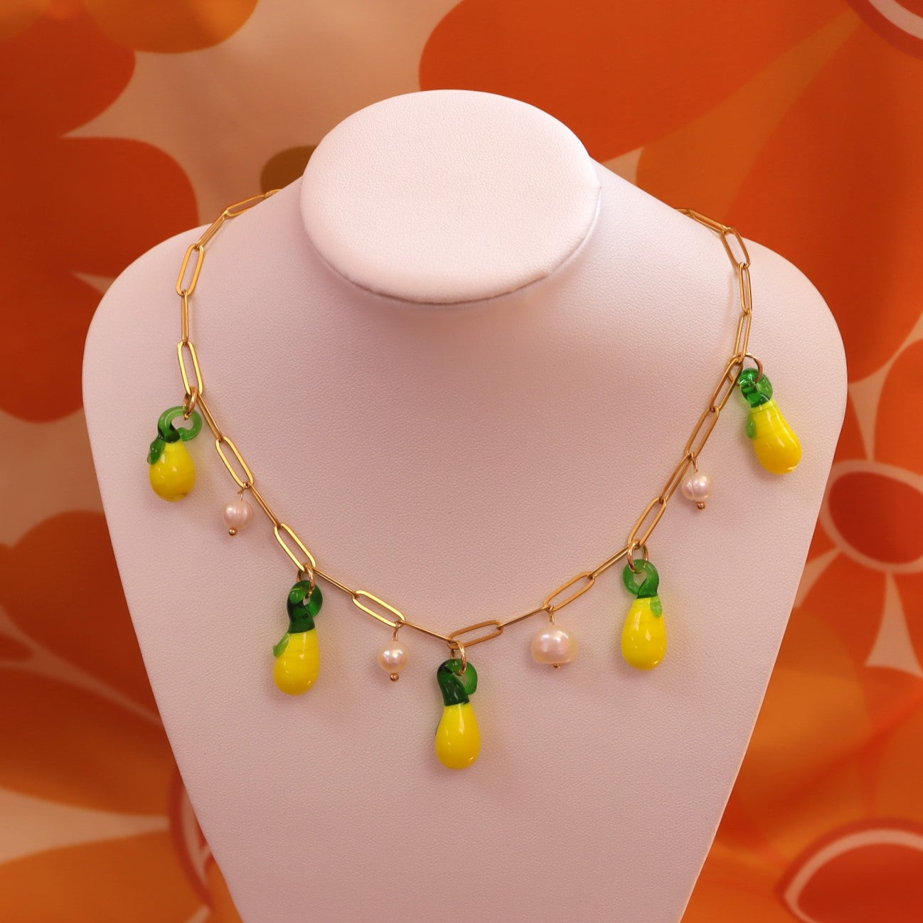 Glass Beaded Lemon Necklace