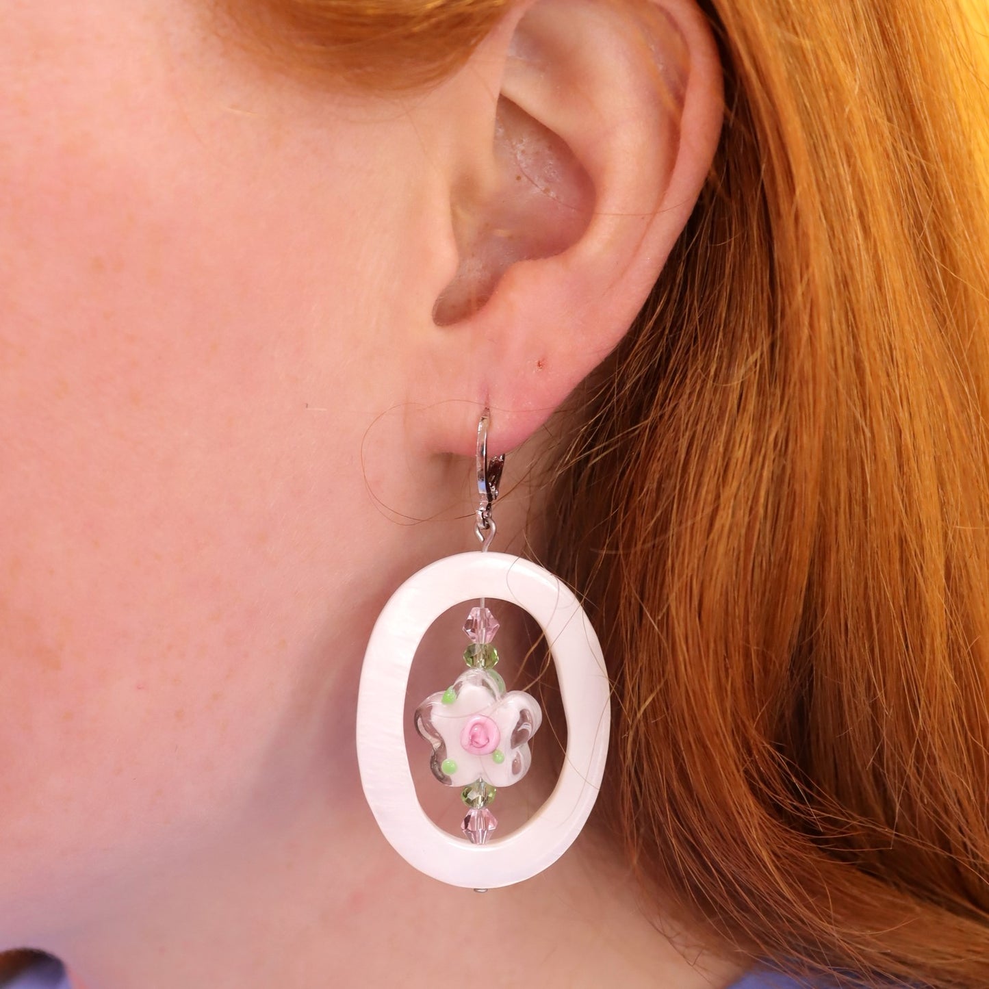 Framed Glass Flower Earring