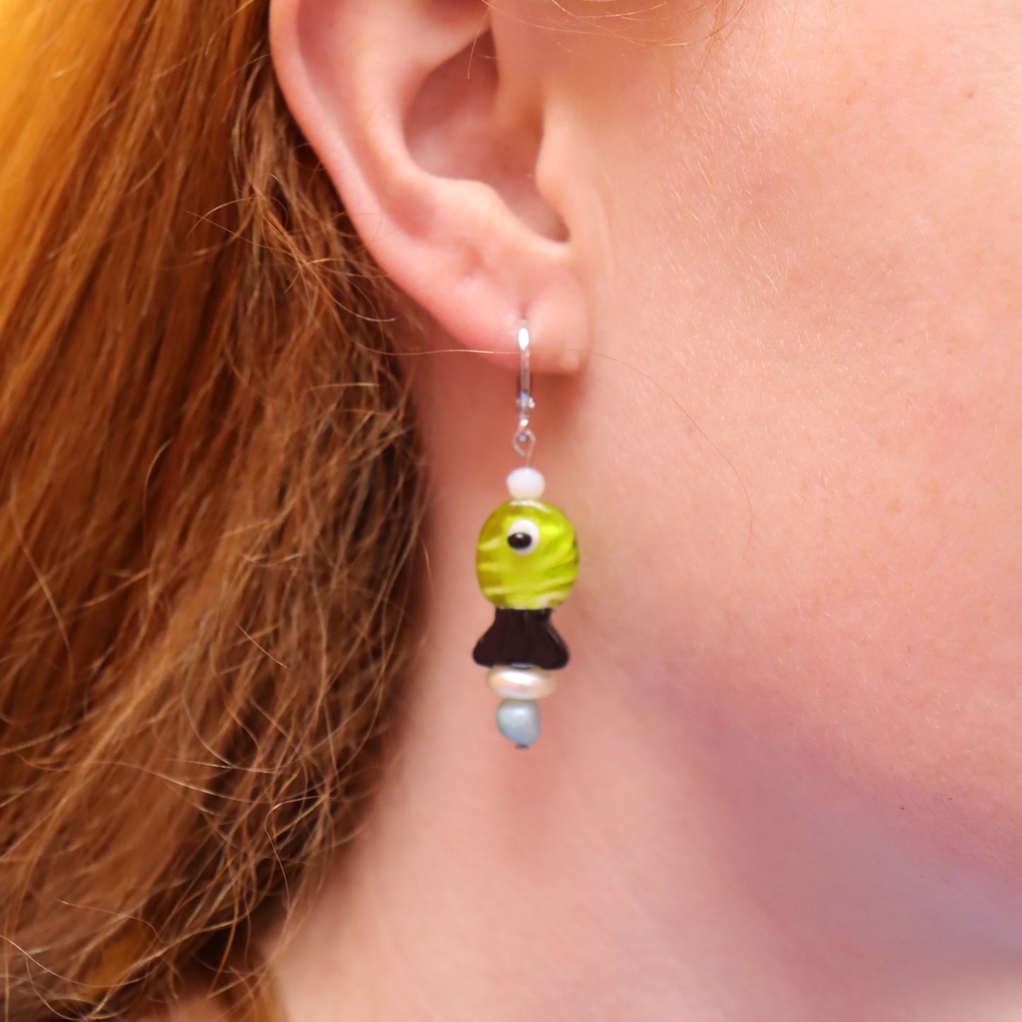 Glass Green Fish Earrings