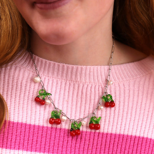 Glass Beaded Cherries Necklace