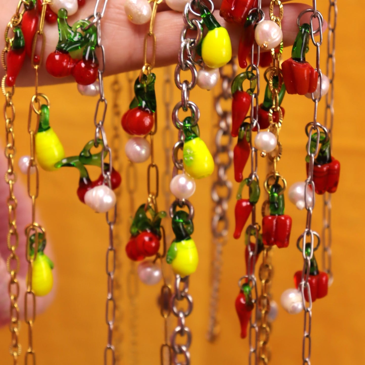 Glass Beaded Cherries Necklace