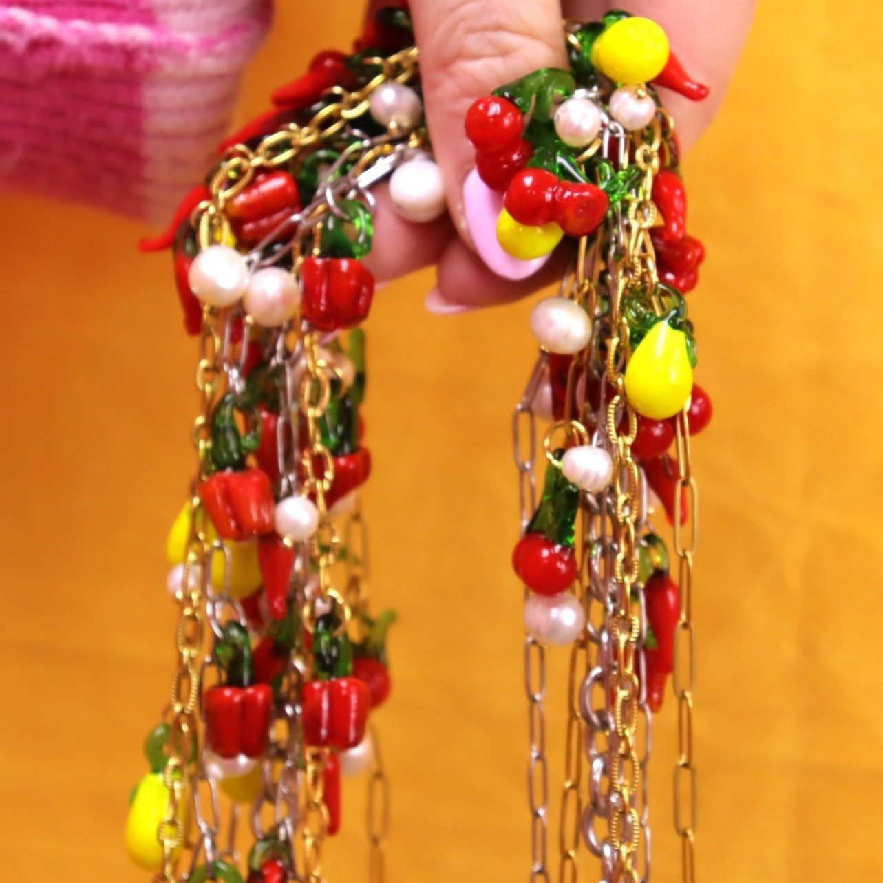 Glass Beaded Cherries Necklace