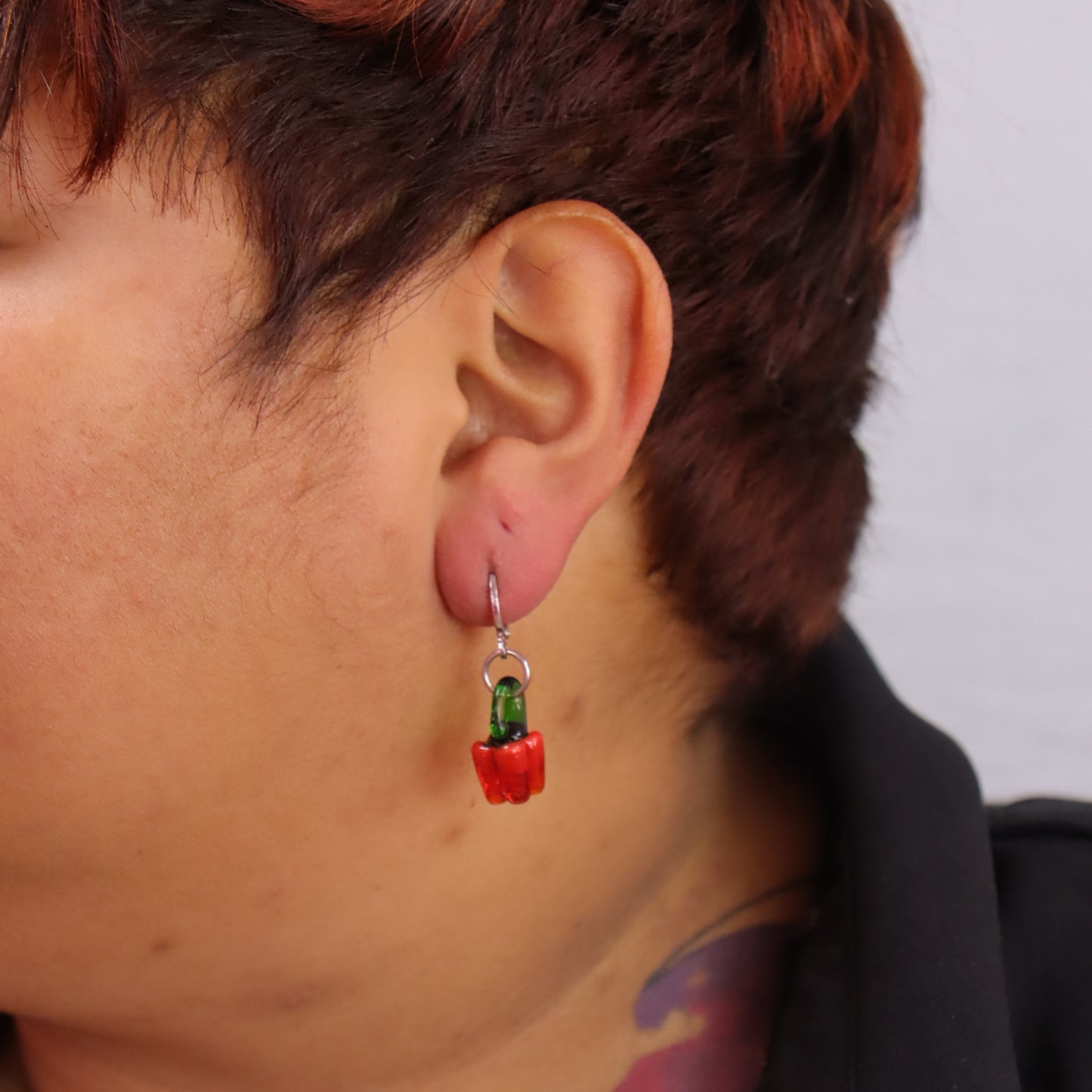 Glass Red Bell Pepper Charm Earrings