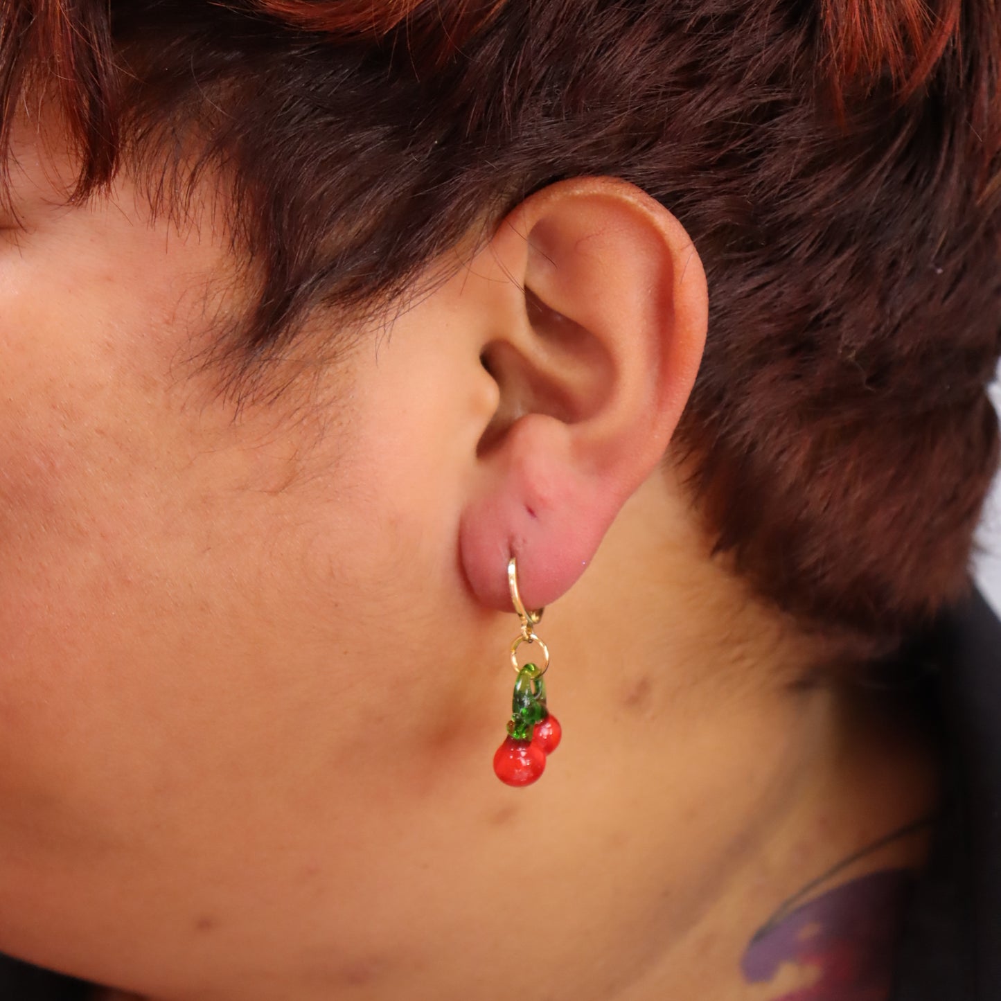 Glass Cherry Charm Earrings