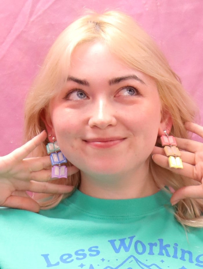 Rainbow Dangling Books Earrings