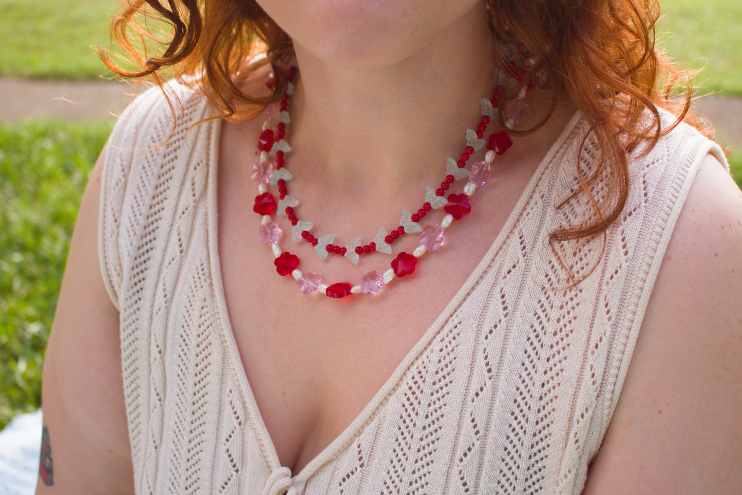 Butterfly Berry Beaded Necklace