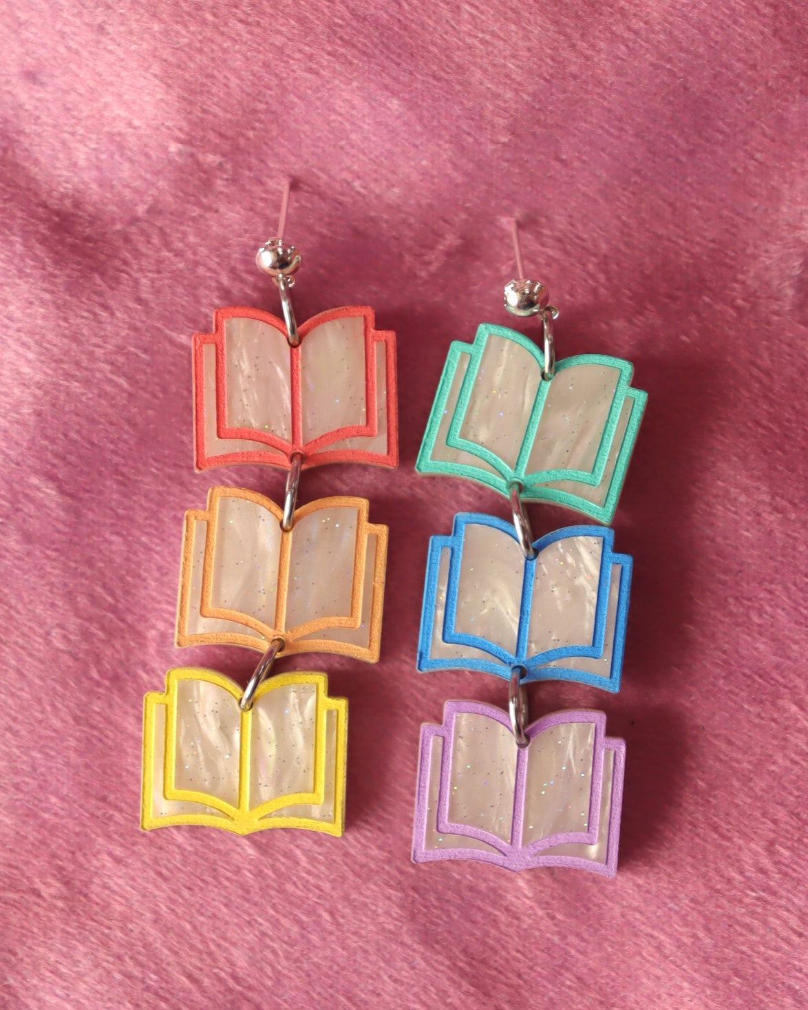 Rainbow Dangling Books Earrings