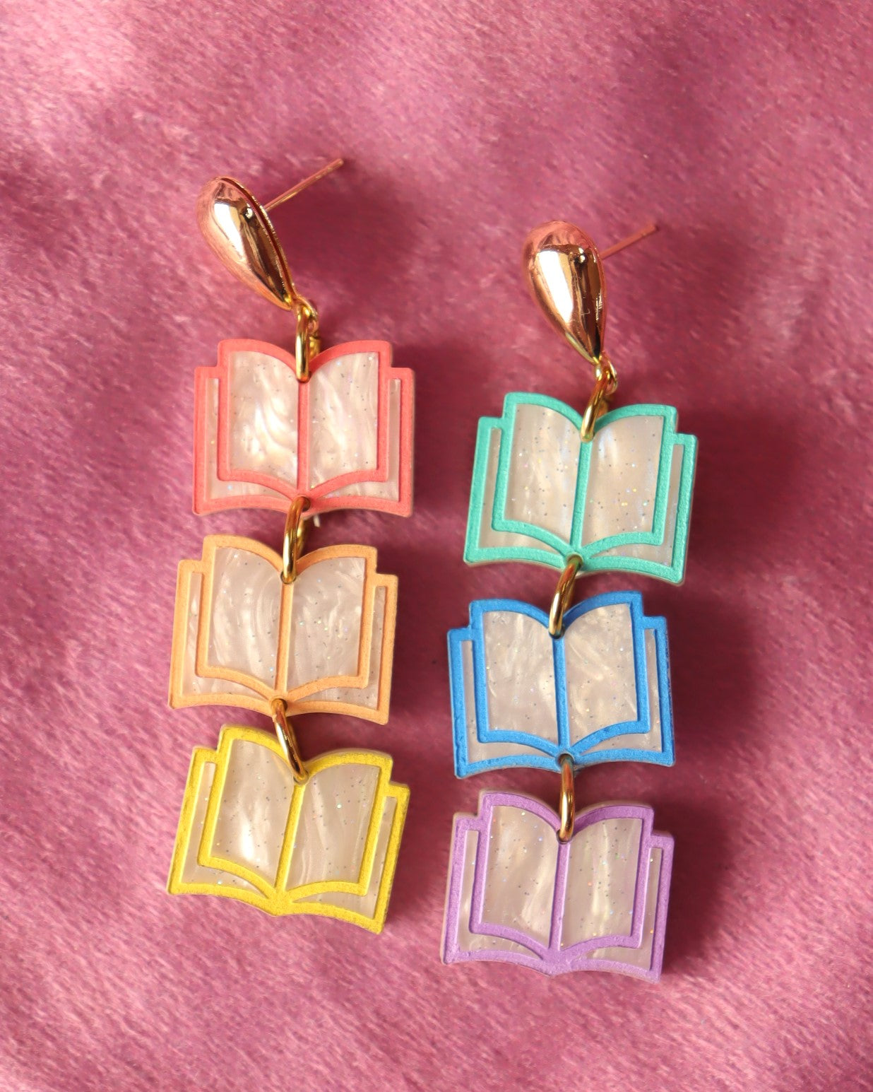 Rainbow Dangling Books Earrings