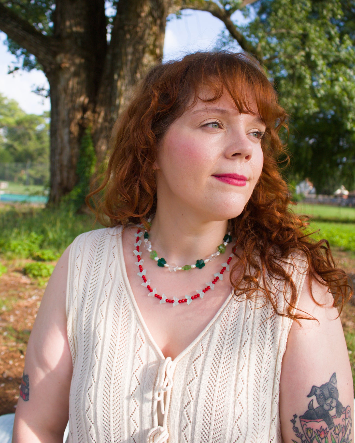 Pearly Flower Beaded Necklace
