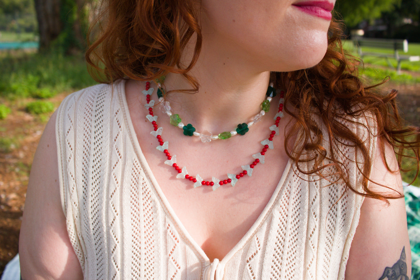 Pearly Flower Beaded Necklace