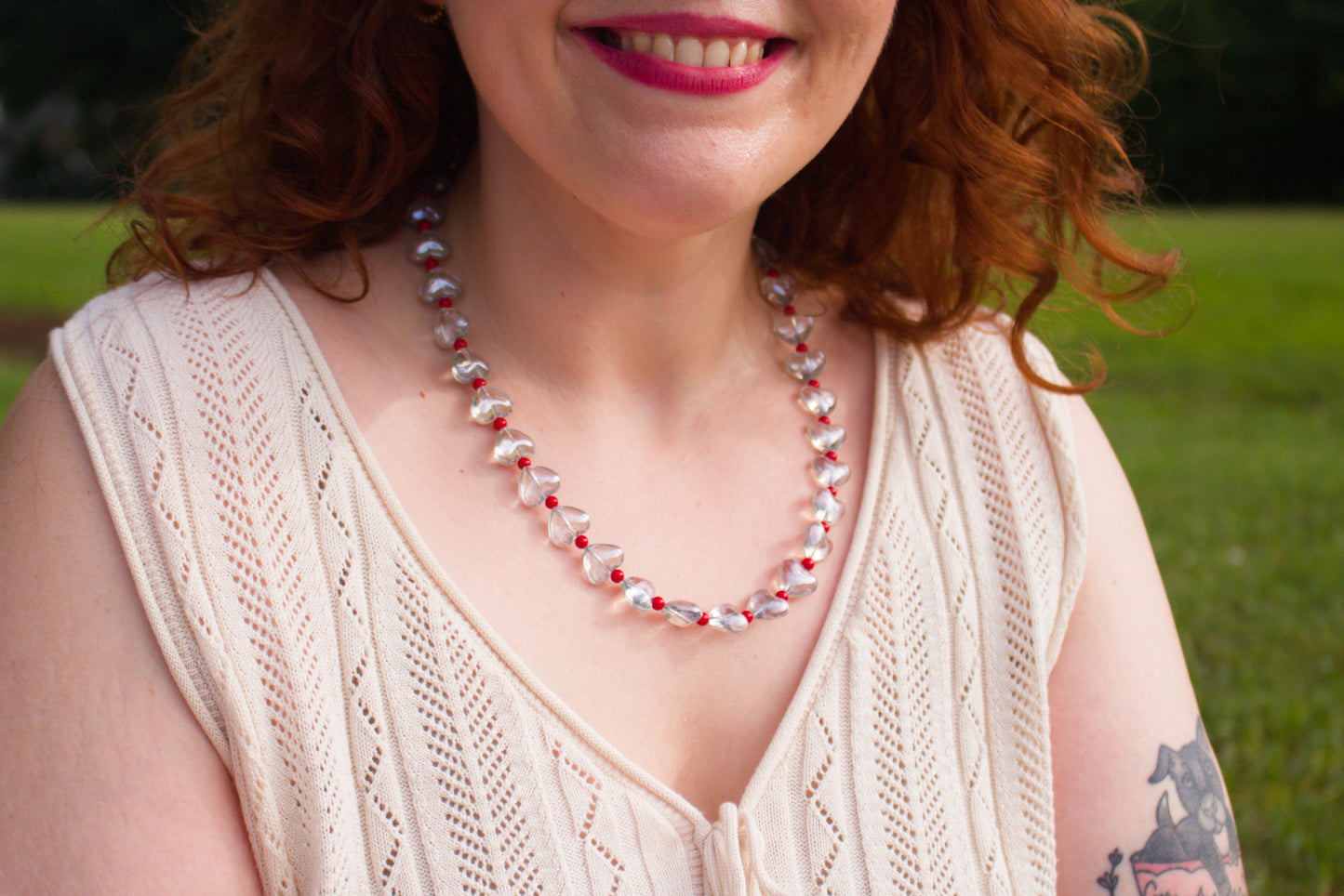 Iridescent Heart Beaded Necklace