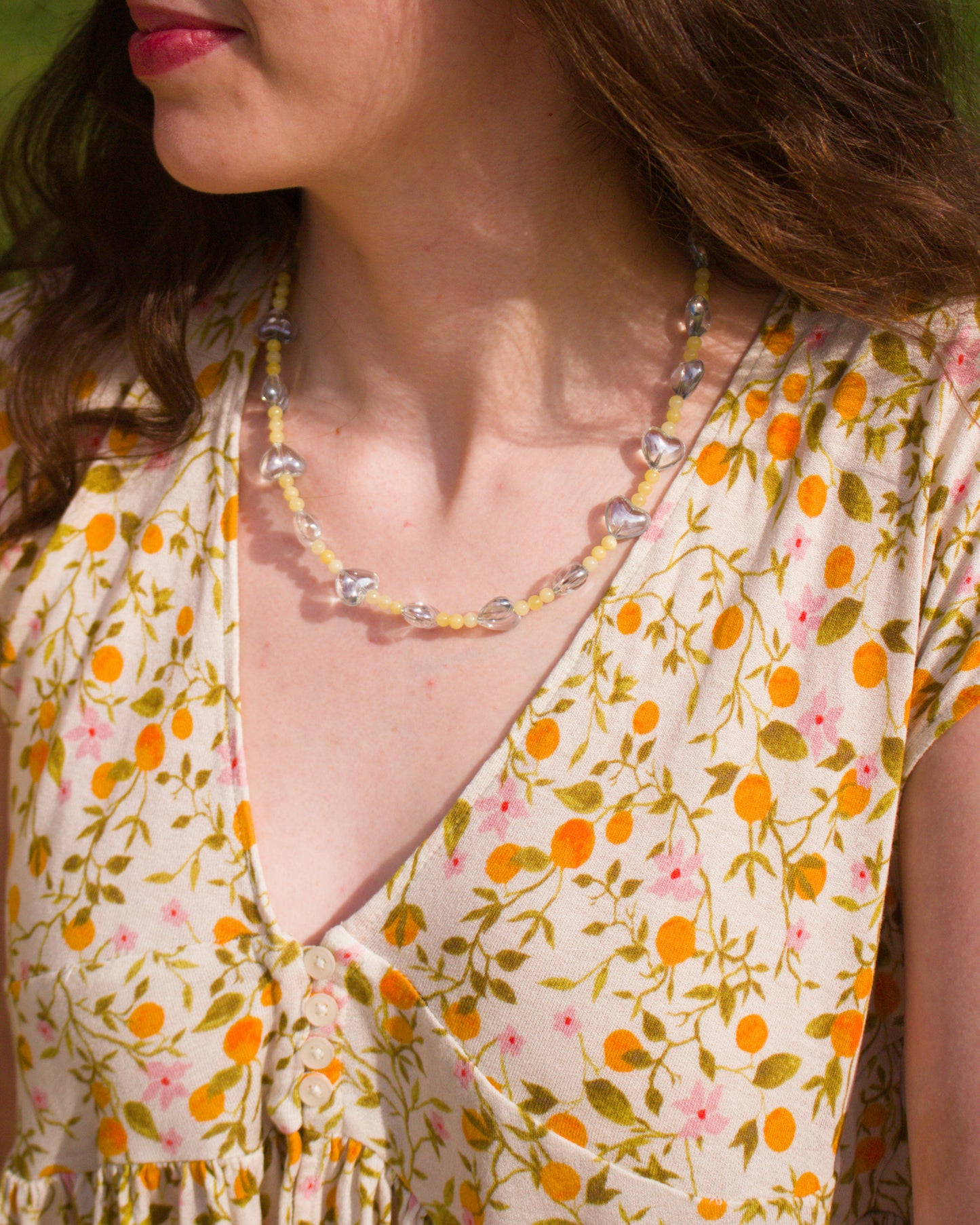 Iridescent Heart Beaded Necklace