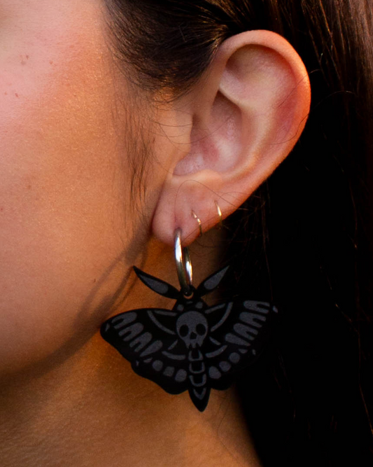 Monochromatic Engraved Moth Earrings