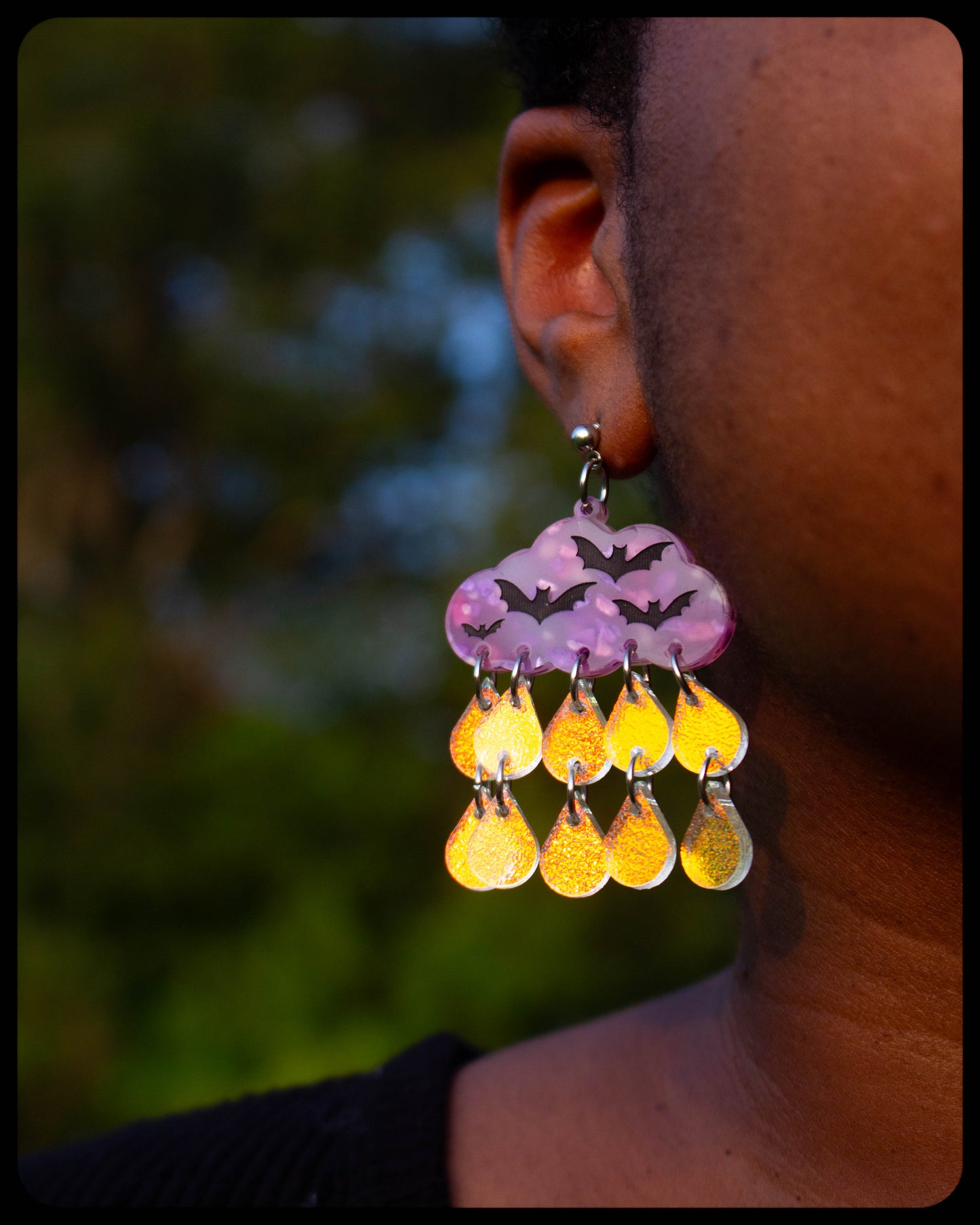 Bats in the Mist - Dangling Raindrop Earrings