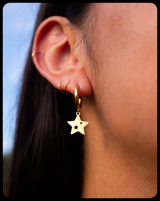 Mismatch Starry Moon Titanium Charm Earrings