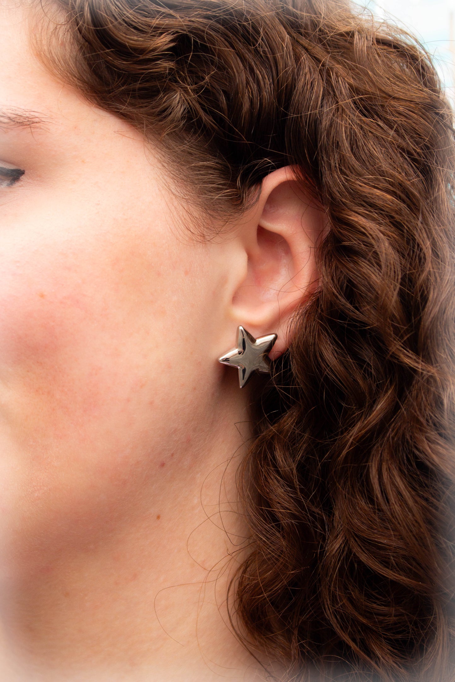 Titanium Puffy Star Stud Earrings