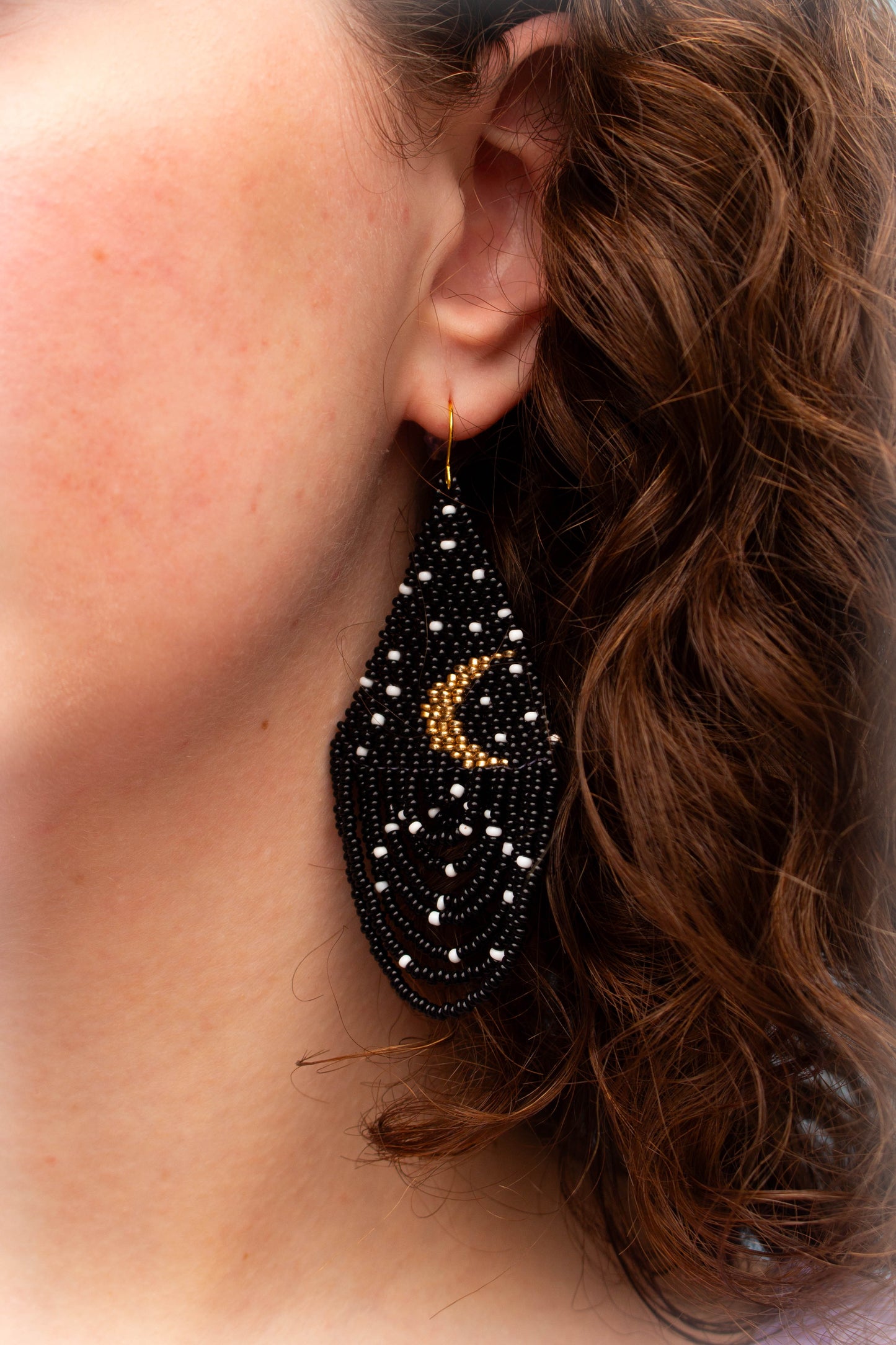 Beaded Moon Statement Earrings