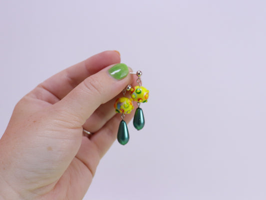 Yellow Statement Spiky Glass Ball Earrings