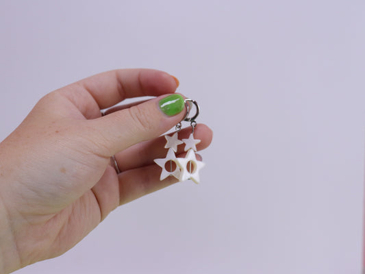 White Beaded Star Earrings