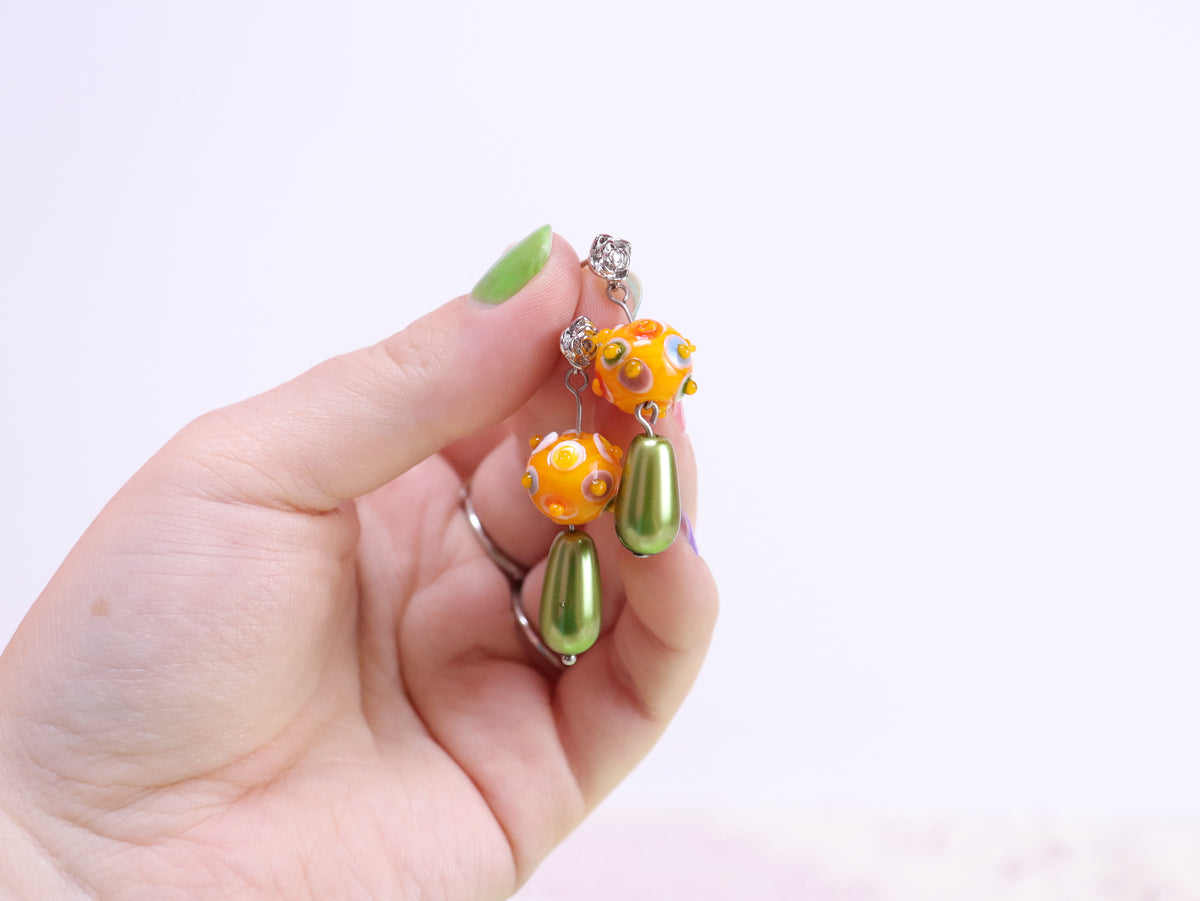 Orange Spiky Ball Glass Bead Earrings