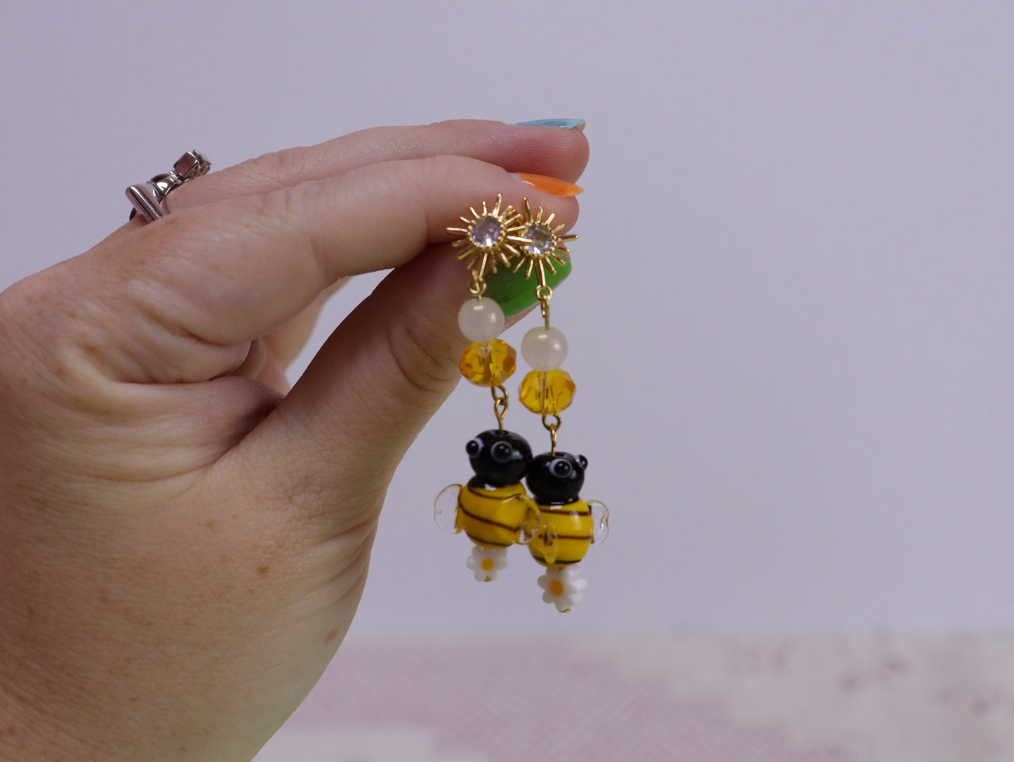 Glass Bee and Flower Earrings