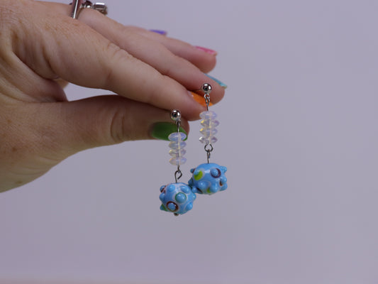 Spiky Blue Glass Bead Earrings