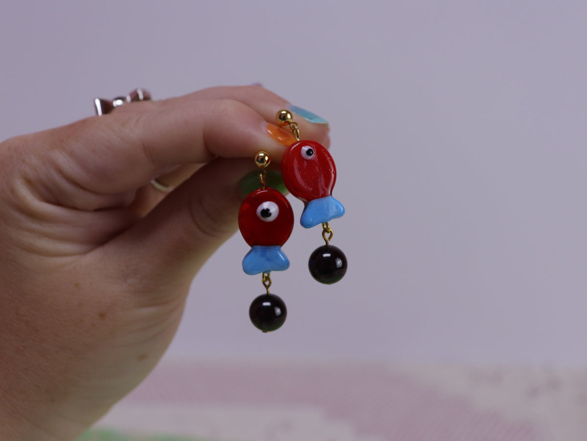 Funky Fish Glass Beaded Earring Dangles