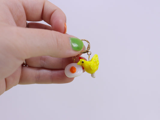Chicken and Egg Glass Mismatched Earrings