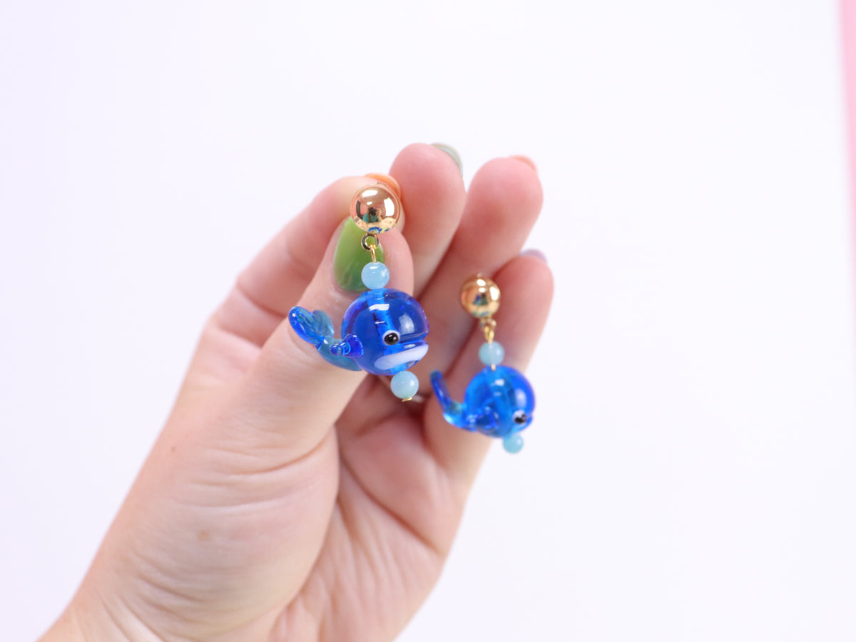 Glass Ocean Whale Earrings