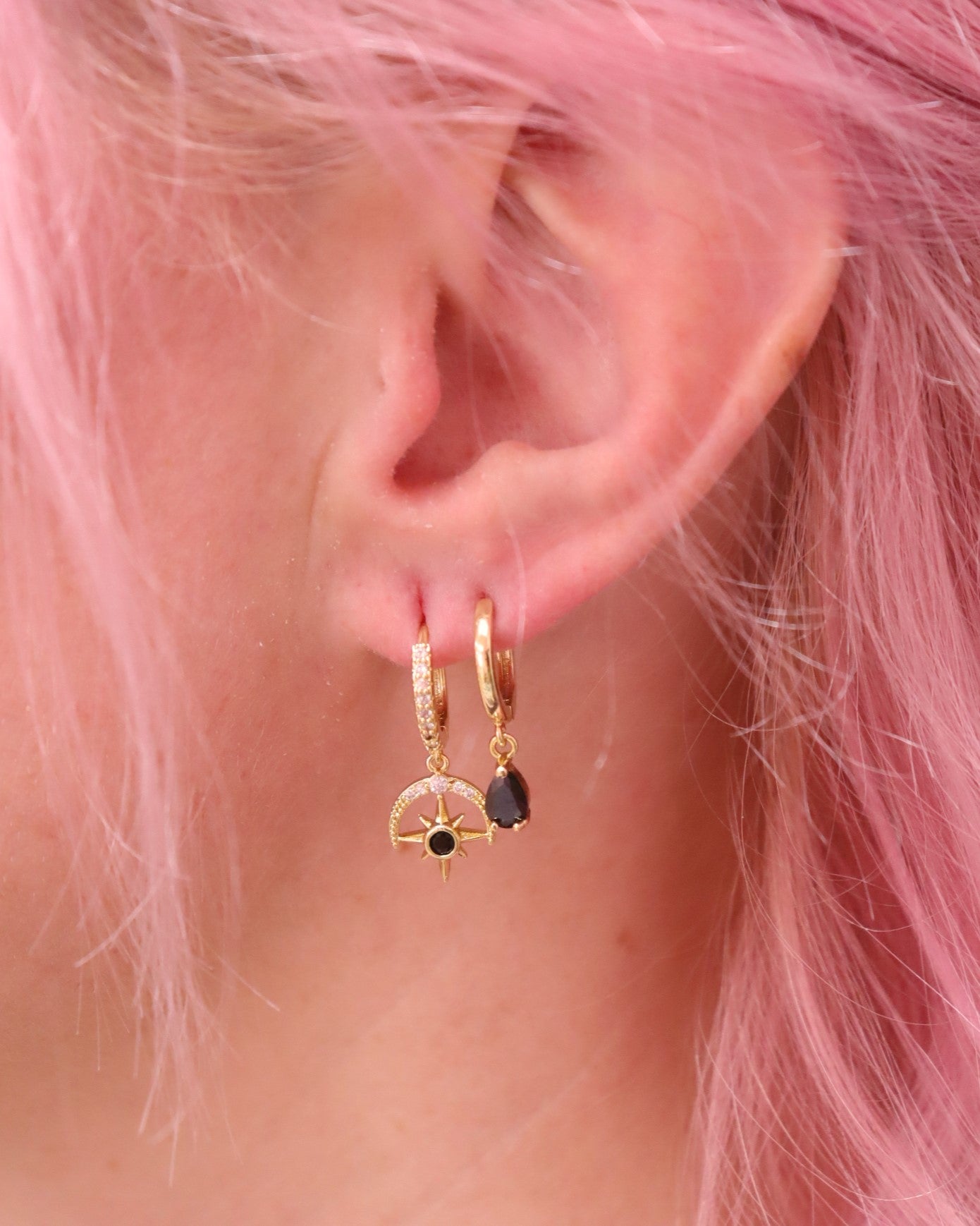 Black Gem Drop - Mix and Match Earring