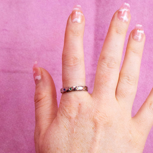 Scalloped Rainbow Gem Titanium Ring