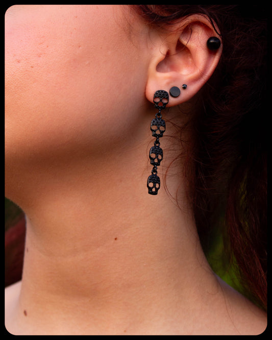 Dark Skull Drop Stud Earrings