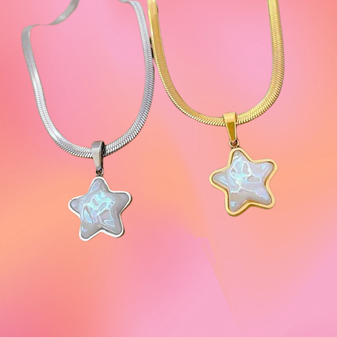 Titanium Pearl Star Charm Necklace