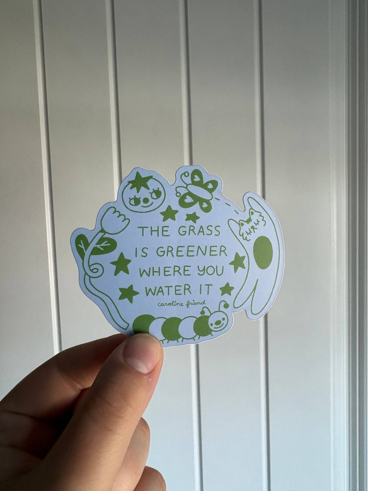 Grass is Greener Sticker | Waterproof Vinyl Cat Doodle