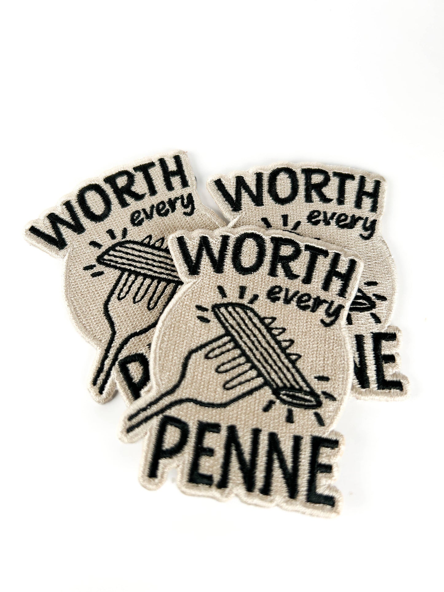 Worth Every Penne Embroidered Patch Funny Pasta Iron On Hats