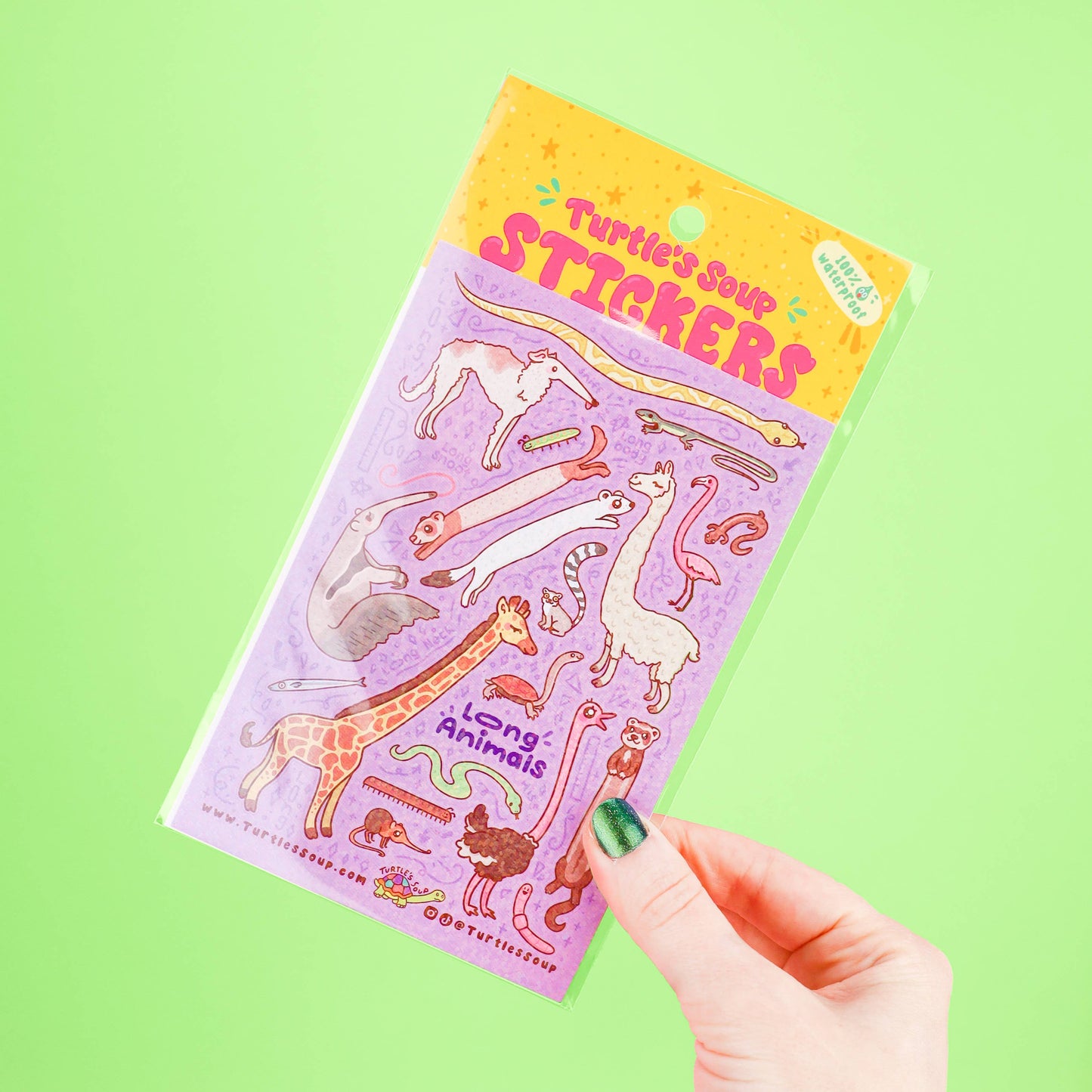 Long Animals Funny Exaggerated Size Glitter Sticker Sheet