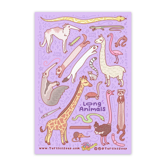Long Animals Funny Exaggerated Size Glitter Sticker Sheet