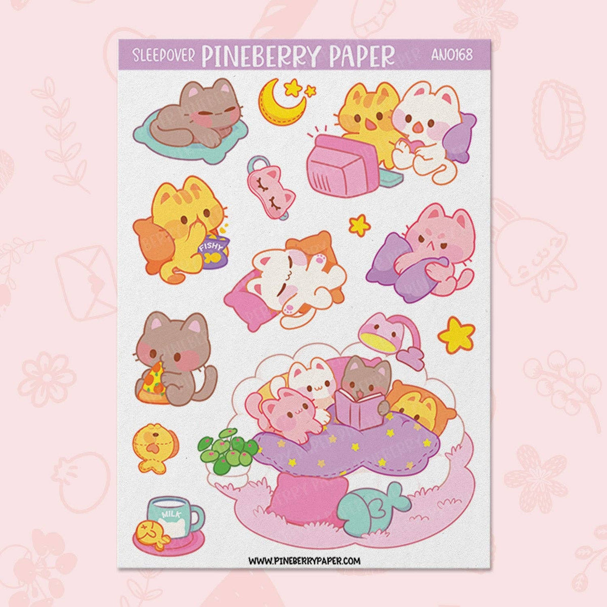 Sleepover Cats Sticker Sheet: 1 sheet