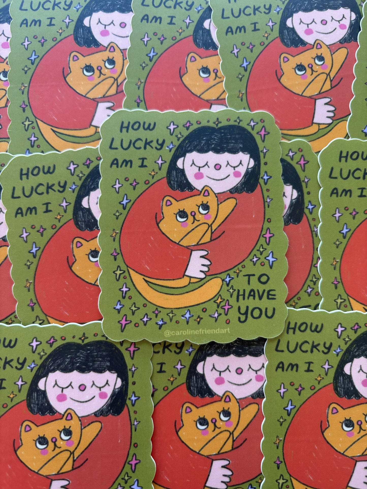 How Lucky Am I Sticker | Vinyl Waterproof Cat Art