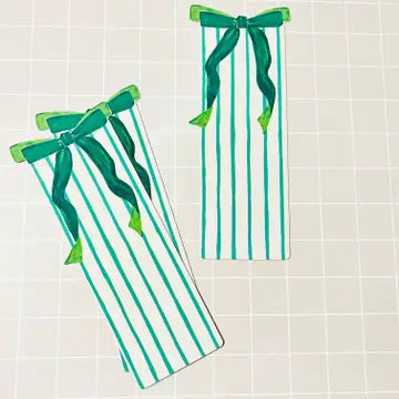 Green Stripes & Bow Bookmark