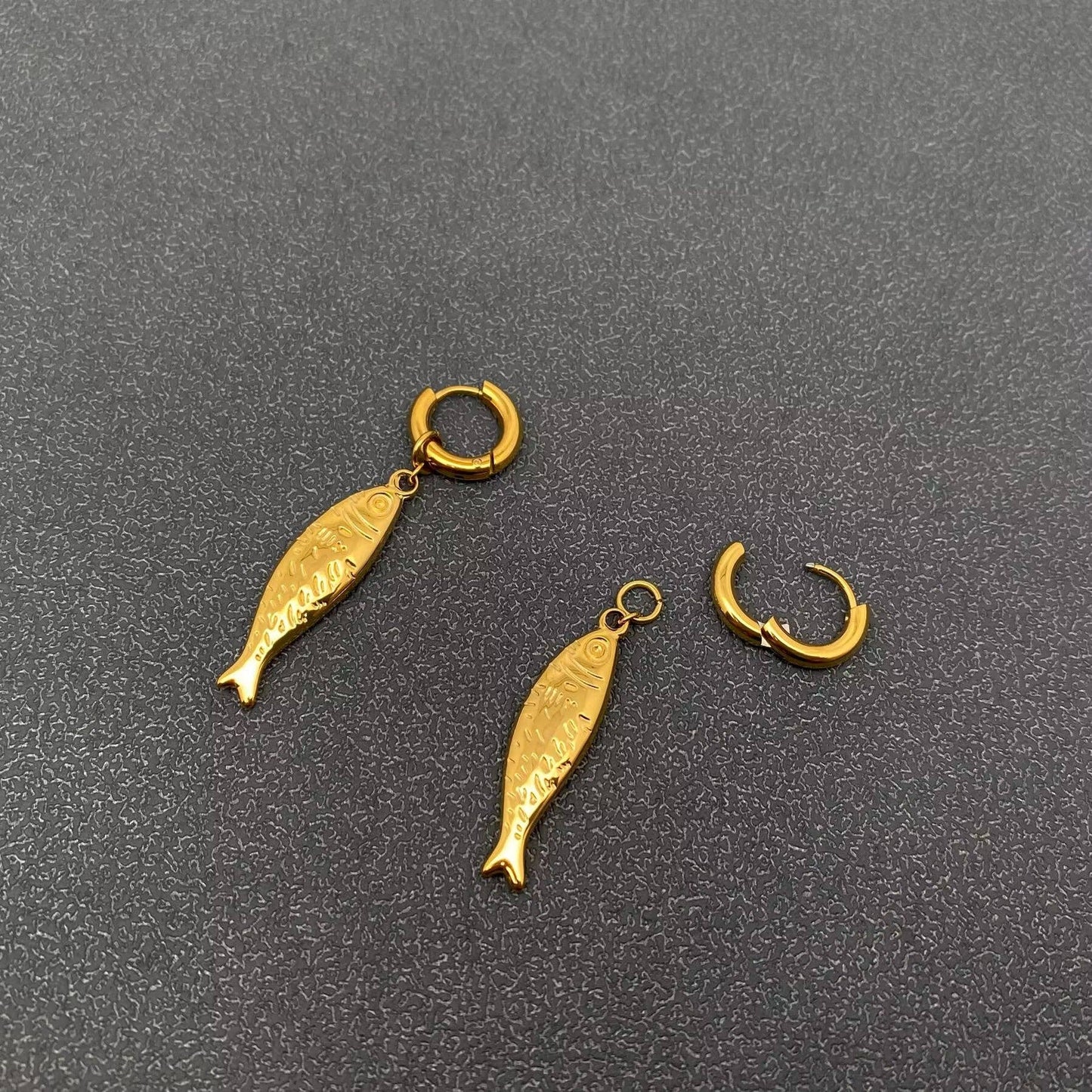 Fish Charm 18K Gold Plated S.Steel Huggie Earrings - FGS