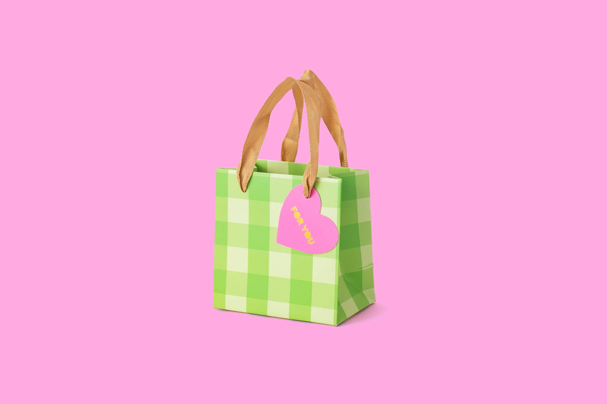 Gift Bags - Green Gingham - Assorted Sizes: Small