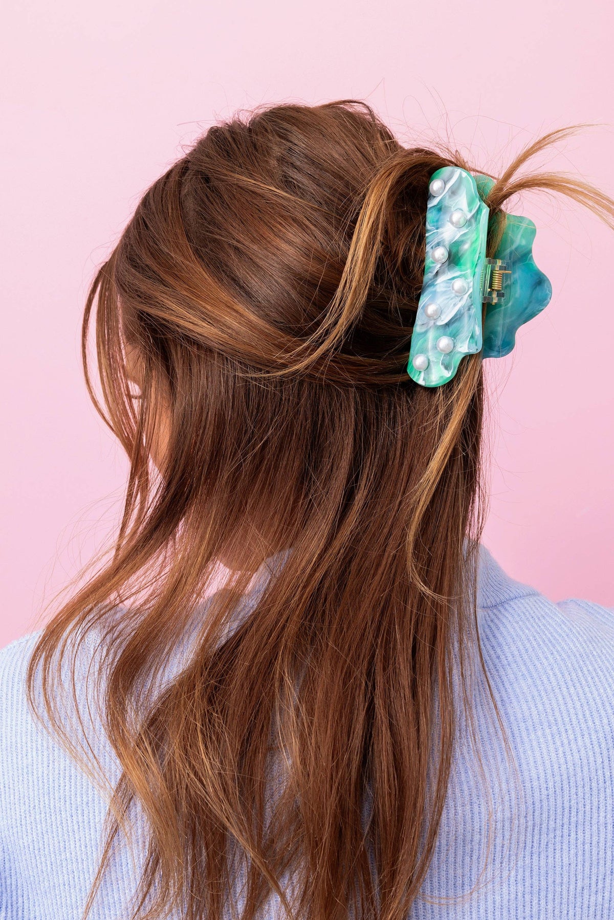 Claw Hair Clip - Large - Turquoise w/ Pearl Beads
