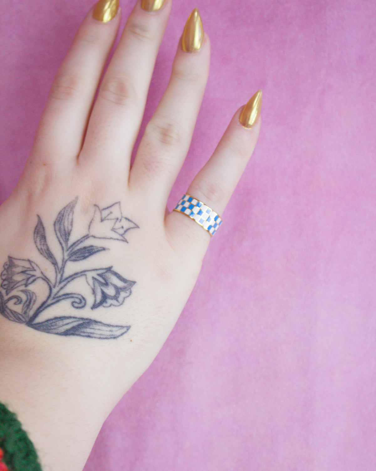 Blue & White Checkered Titanium Ring