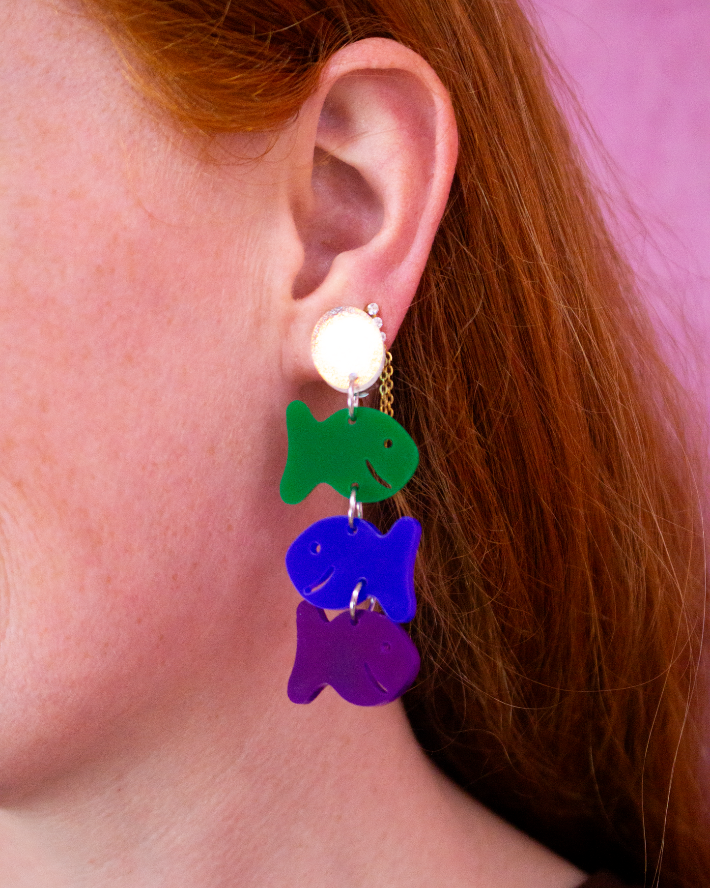 Rainbow Cracker Fish Dangle Earrings