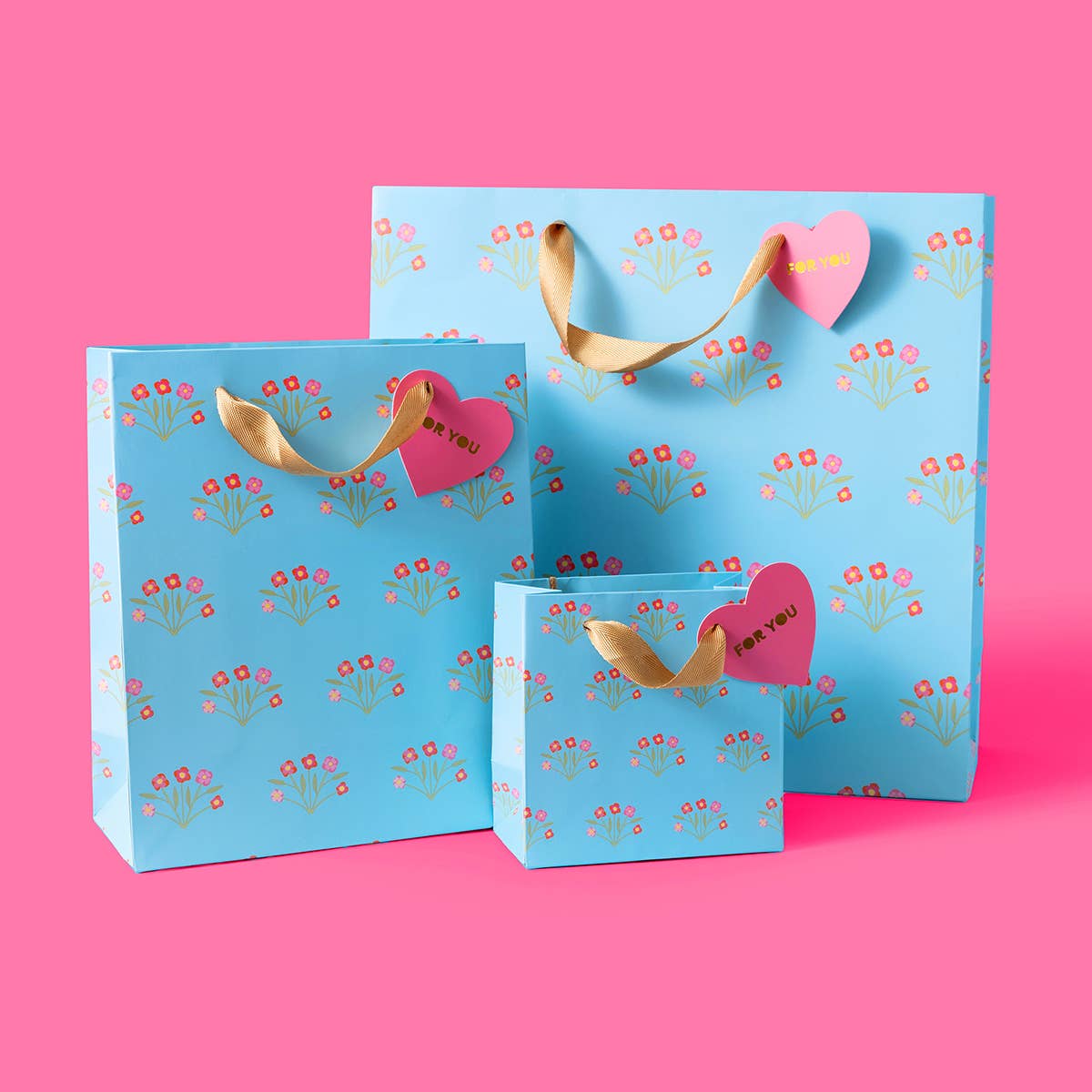 Gift Bags - Blue w/ Bouquets - Assorted Sizes: Small