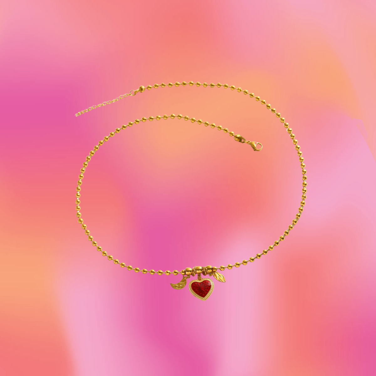Red Heart Charm Titanium Necklace