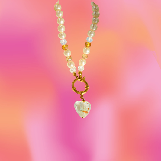 Pearly Heart Glass Bead Necklace