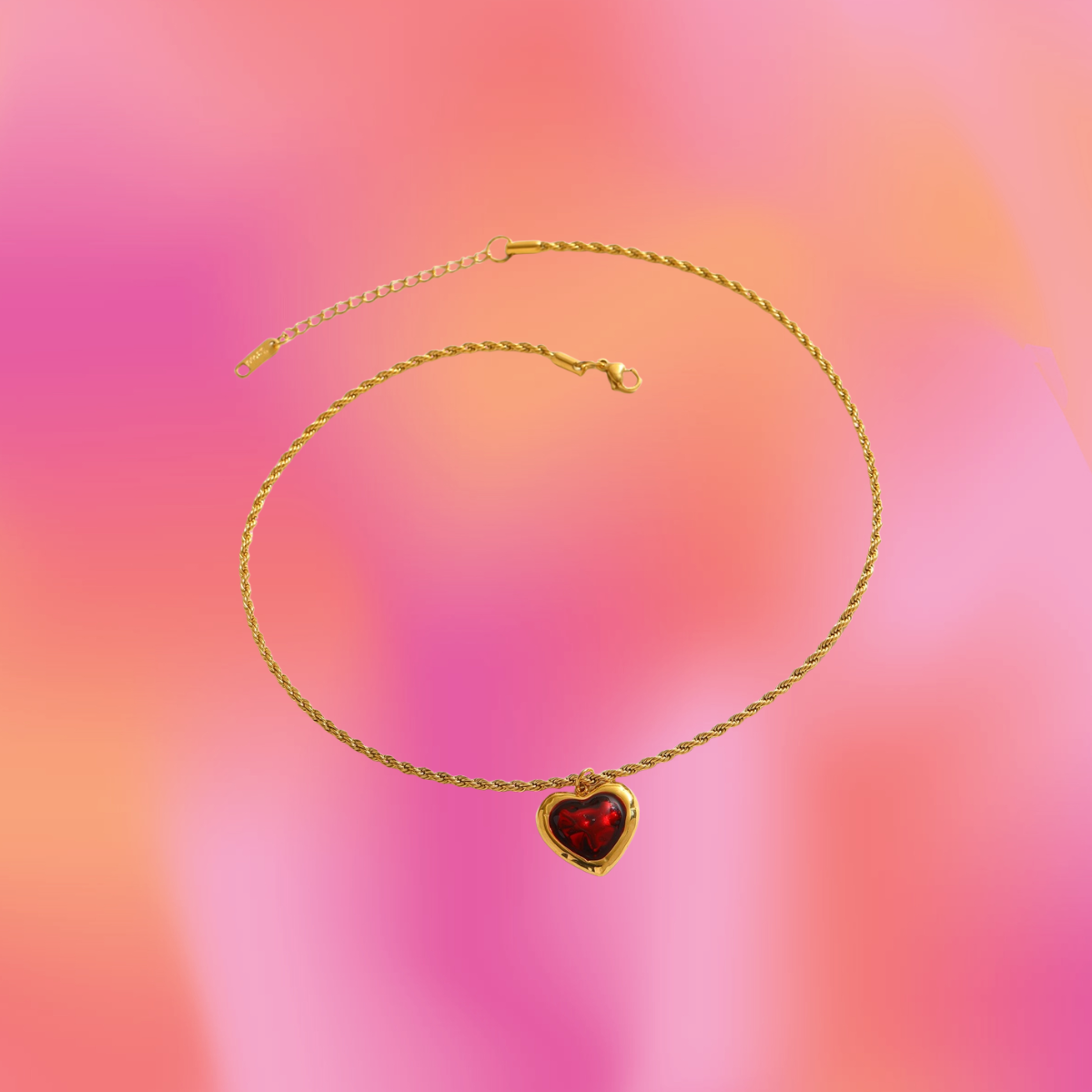 Red Heart Charm Titanium Necklace
