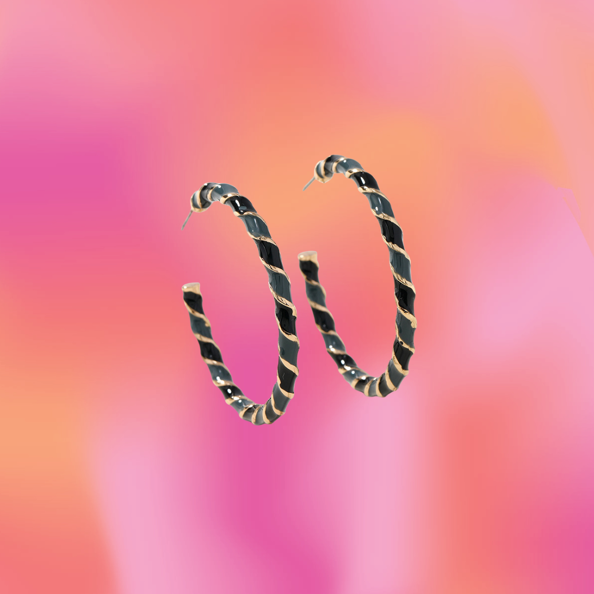 Black and Gray Hoop Earrings